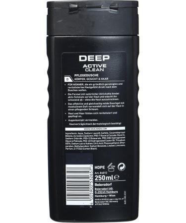 Beiersdorf Nivea Men Deep Active Clean caring shower gel with activated carbon packed per 6 pieces 6 x 250 ml refreshing shower gel with masculine scent effectively cleanses body face and hair - Buy Online on GoSupps.com