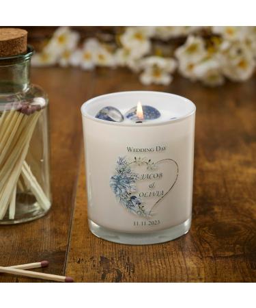 Personalised Wedding Day Candle Gift with Tropical Blue Palm Heart (Paris Garden) - Buy Online on GoSupps.com