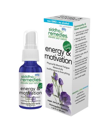 Siddha Remedies Energy & Motivation Spray | 100% Natural Homeopathic Remedy with Traditional Homeopathic Ingredients, Cell Salts and Flower Essences | No Alcohol No Sugar