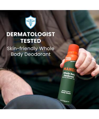 Mando Whole Body Deodorant For Men - Invisible Spray Deodorant - 72 Hour Odor Control - Low Irritation Formula - Aluminum Free Benzene Free - 3.6 ounce Cans (Pack of 2) - Clover Woods - Buy Online on GoSupps.com