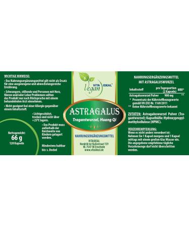 Vita Ideal Vegan Astragalus Root 120 Capsules - 900mg Pure Powder Natural Support No Additives Plant-Based - Vitalideal - Buy Online on GoSupps.com