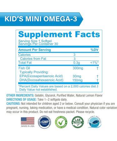 Lovita Kid s Super Smart Omega-3 for Children 180 mg Total DHA & EPA Lemon Flavor Fish Oil Support Brain & Vision Health 30 Softgels 30 Count (Pack of 1) - Buy Online on GoSupps.com