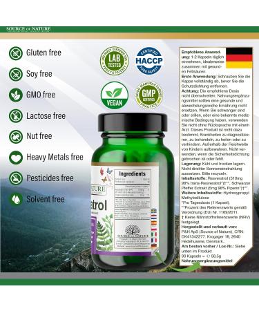 Source of Nature Trans-Resveratrol 500mg - 90 Vegan Capsules | 98% Pure | High Dosage Antioxidant Protection | Stock for 3 Months | International Shipping - Buy Online on GoSupps.com