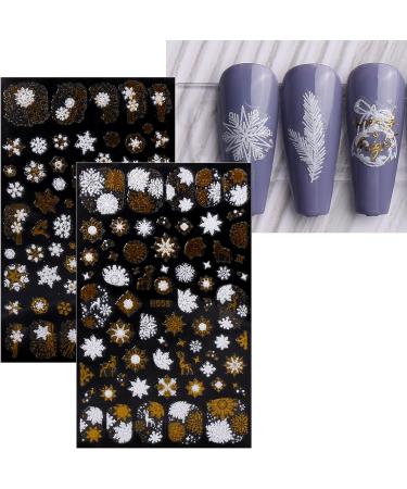 JMEOWIO Christmas Glitter Nail Art Stickers - 8 Sheets Snowflake Xmas Decals in Gold & White - Buy Online on GoSupps.com