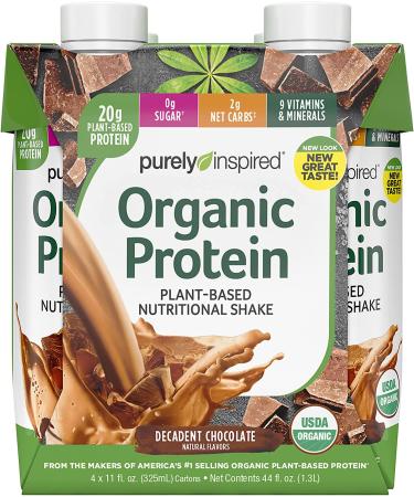 Purely Inspired Organic Protein Shake | 20g Plant Based Protein | Ready to Drink Chocolate Shake | Pack of 12 | Decadent Chocolate Flavor - Buy Online on GoSupps.com