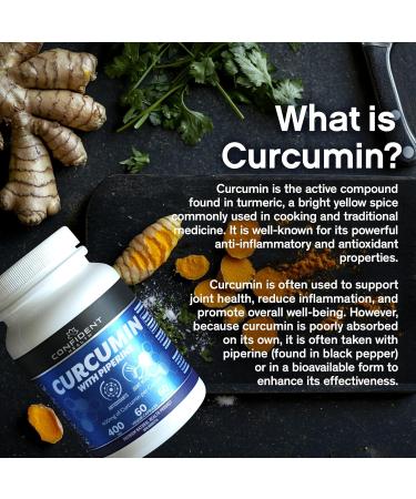 CURCUMIN with PIPERINE for Increased Absorption 1200mg Vegan GMO Free Gluten Free 60 Veggie Capsules 60 Servings by CONFIDENT HEALTH - Buy Online on GoSupps.com