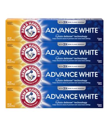 Arm & Hammer Advance White Toothpaste, Clean Mint Flavor, Stain Defense Technology, 6.0oz (4-Pack) 6 Ounce (Pack of 4)