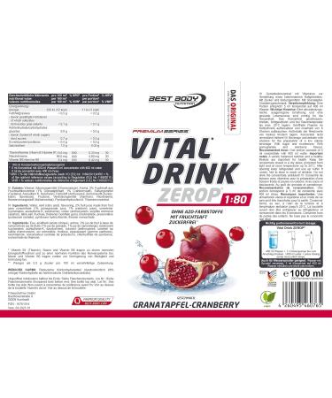 Best Body Nutrition Vital Drink Zerop - Sugar-Free Pomegranate Cranberry Syrup Concentrate (1000ml) - 80 Liters of Refreshing Beverage - Buy Online on GoSupps.com