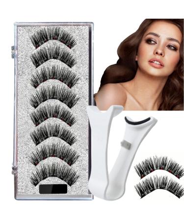 Magnetic Eyelashes with Applicator 4 Pairs Reusable Magnetic Lashes Magnetic Eyelashes without Eyeliner Magnetic False Eyelashes Kit Magnetic Glue-Free Waterproof Reusable 3D Magnetic Eyelash Set
