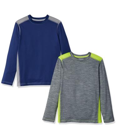 Amazon Essentials Boys' Active Performance Long-Sleeve T-Shirts 4T 2-pack Blue/Grey Heather Colorblock