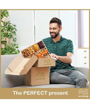 Happy Birthday Gourmet Nuts Gift Basket in Wooden Tray | 12 Assortments, Kosher Snacks for Men, Women | Healthy Care Package with Orange Ribbon - Buy Online on GoSupps.com