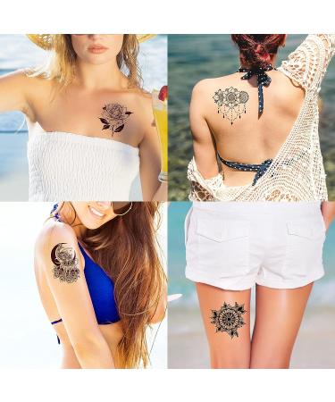 32 Sheets Black Henna Temporary Tattoos for Women - Feather Mandala Flower Body Art | Large Arm Sheet with Lace Mehndi Design - Buy Online on GoSupps.com