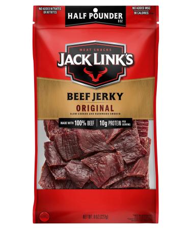 Jack Link's Beef Jerky Original ½ Pounder Bag - Flavorful Meat Snack 10g of Protein and 80 Calories Made with Premium Beef - 96% Fat Free No Added MSG or Nitrates/Nitrites (Packaging May Vary) - Buy Online on GoSupps.com
