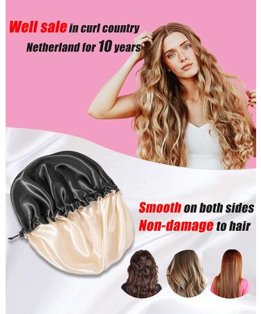 Auban Large Bonnet Sleep Cap - Double Layer Satin Lined Wrap for Curly Hair | Adjustable Elastic Band for Hair Care | Black - Buy Online on GoSupps.com