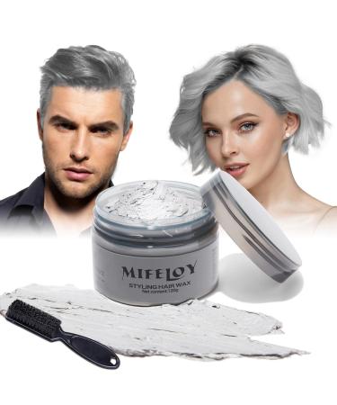 Mifeloy 423 ounce Silver Gray Hair Color Temporary Hair Dye with Brushes Men Women Styling Hair Color Wax Instant Hair Cream Mud Natural Styling Pomade Cosplay Halloween Hair Wax
