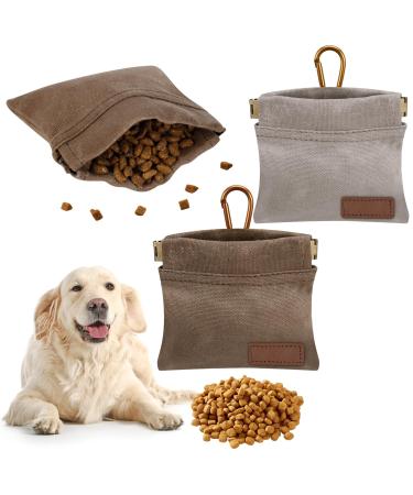 Jostift 2 pieces of treats for dogs portable feed bag dog training hands-free dog-free lita with automatic closure dog food dispenser with carabiner (brown and gray)
