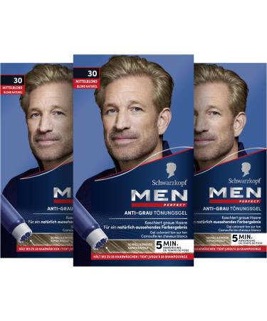 Schwarzkopf Men Perfect Anti-gray tint gel 30 medium blonde (80 ml) hair color for men blinds gray hair anti-gray tint for a natural looking result 30 middle blonde 80 ml (3-pack)