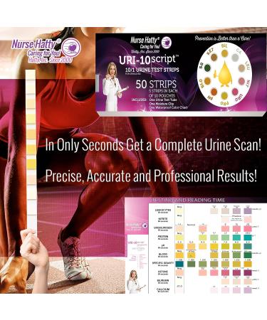 Nurse Hatty 10 Parameter Urine Test Strips - 50ct. Kit for Leukocytes, Nitrites, Protein, pH, Ketone, Bilirubin, Calcium & More! Includes Test Tube, Moisture Clip, Waterproof Chart - 5ct. X 10 Packs - Buy Online on GoSupps.com
