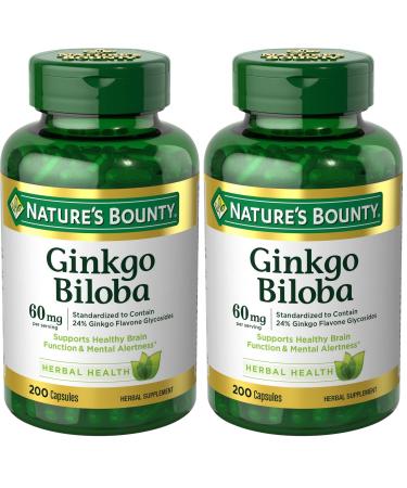 Nature's Bounty Ginkgo Biloba Supports Healthy Brain Function Herbal Supplement 60 Mg 200 Capsules (Pack of 2)