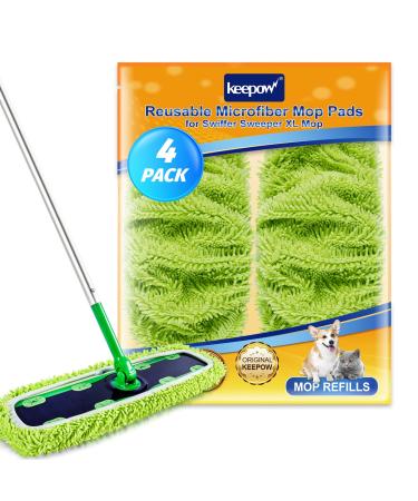 KEEPOW Reusable XL Mop Pads Compatible for Swiffer XL Sweeper X-Large Dry Sweeping Cloths Wet Mopping Cloths Washable Microfiber XL Wet Pads Refills for Surface/Hardwood Floor Cleaning 4 Pack