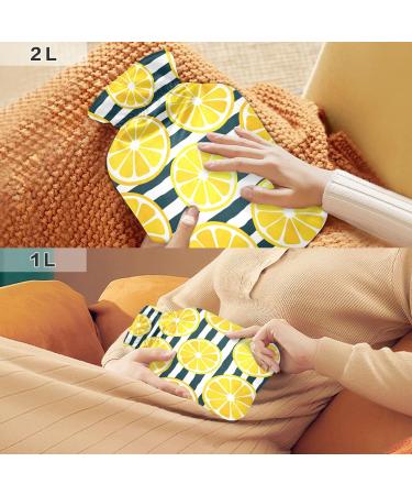Hot Water Bottle with Cover - Lemon Slices & Dark Stripes | 2L Pain Relief for Cramps & Comfort - Buy Online on GoSupps.com