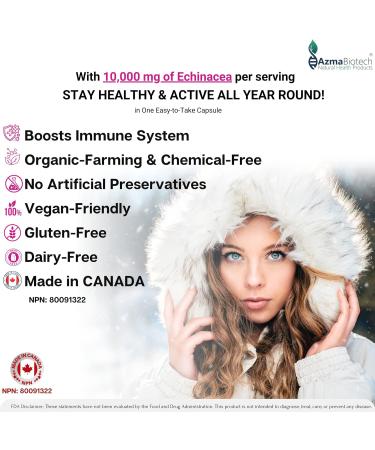 AzmaBiotech Organic Echinacea Capsules 1000mg 60 Vegan Capsules Immune Support & Cold Relief Anti-Inflammatory Properties 30-Day Supply Made in Canada Non-GMO Gluten-Free - Buy Online on GoSupps.com