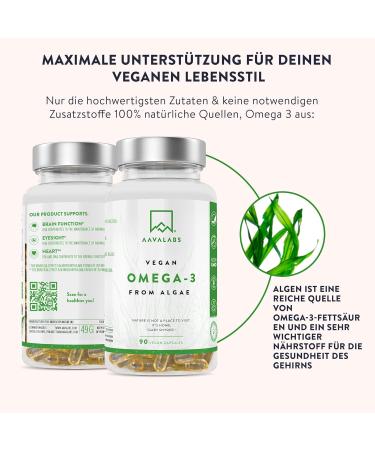 Omega 3 Vegan Capsules 1500mg | 90 Algae Oil Capsules | 300 EPA & 600 DHA | Boost Brain & Visual Power - Buy Online on GoSupps.com