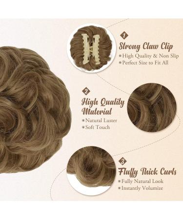 BARSDAR Claw Clip Messy Bun Hairpiece - Synthetic Curly Hair Scrunchie for Women, Light Golden Brown/Golden Blonde Mix - Buy Online on GoSupps.com