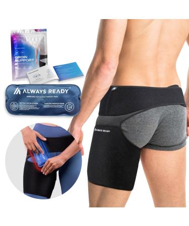 Always Ready Groin Support with Hot & Cold Gel Pack for Thigh, Hip, Hamstring, Strains, Sprains, Pain Relief, Sciatic Nerve Pain, Adjustable Compression Wrap, Men & Women (M-XXL)