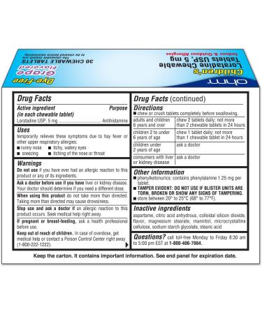 Ohm Children's Loratadine Chewable Tablets 2 Flavors Treats Indoor & Outdoor Allergies - Buy Online on GoSupps.com