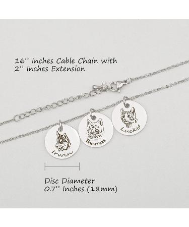 Anavia Personalized Pet Portrait Necklace - Handmade Pet Memorial Jewelry Gift - Custom Engraved Round Disc Necklace for Pet Lover - Dog Cat Memorial Necklace, Silver - Buy Online on GoSupps.com