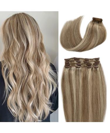 Real Human Hair Extensions Platinum Blonde Highlights Clip in Hair Extensions for Women 20 Inch 70grams 7pcs Full Head Fine Straight Ash Brown with Platinum Clip on Remy Hair Extensions 20 Inch #8P60 Ash Brown Mixed Platin…