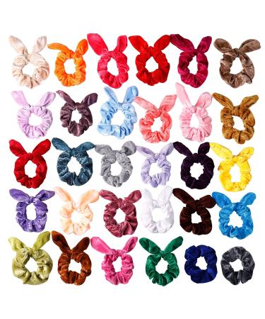 Hair Scrunchies Rabbit Bunny Ear 30pcs - Easter Bow Bowknot Scrunchies Velvet Scrunchy Bobbles Elastic Hair Ties Band 30 Count (Pack of 1)