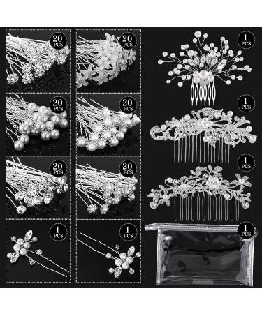Dingion 125 Pieces Wedding Hair Comb Set with Rhinestone Flower Clips - Silver - Buy Online on GoSupps.com