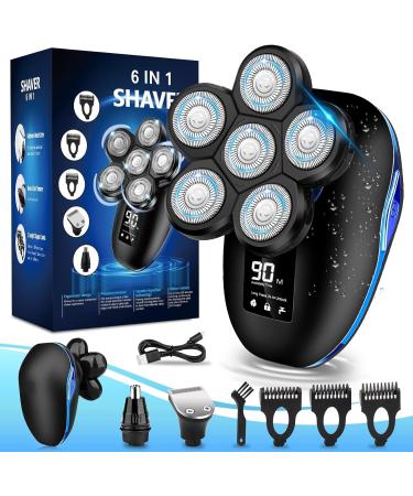 6D Electric Shaver for Bald Head Head Shaver for Bald Men Waterproof Wet/Dry Mens Grooming Kit Head Shavers Mens Electric Razor Cordless Rechargeable Face Head Shaving Rotary Shaver