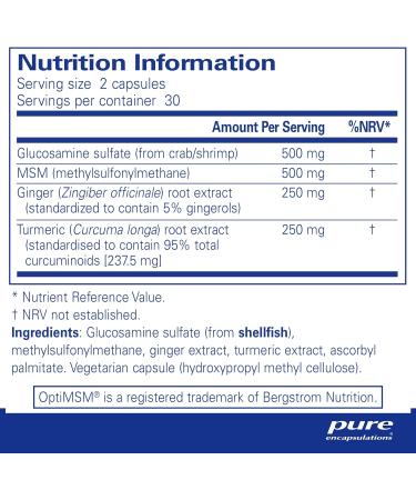 Pure Encapsulations Glucosamine/MSM Capsules with Ginger and Turmeric - Joint Support Supplement - 60 Capsules - Buy Online on GoSupps.com