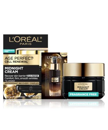 L'Oreal Paris Age Perfect Anti-Aging Midnight Face Cream Fragrance-Free Face Moisturizer with Antioxidants to Reduce Wrinkles and Firm Skin 1.7oz + Serum Sample Fragrance Free 1.7 Ounce (Pack of 1)