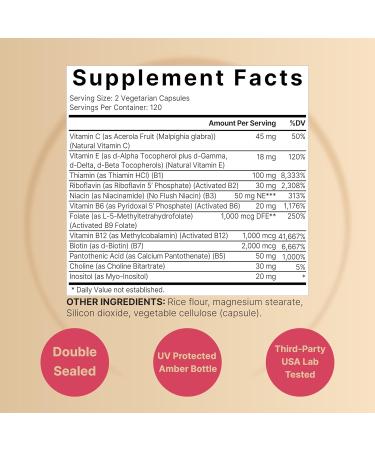 Vitamin B Complex for Women | 240 Veggie Capsules | Methylated Multivitamin B12 Folate Biotin | Immune & Energy Support - Buy Online on GoSupps.com