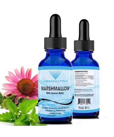 Absonutrix Marshmallow with Lemon Balm 390 mg 4 Oz Liquid 302 Servings Made in USA Quick Absorption Quality Potent Ingredients Non-GMO GMP Certified Marshmallow Liquid Extract