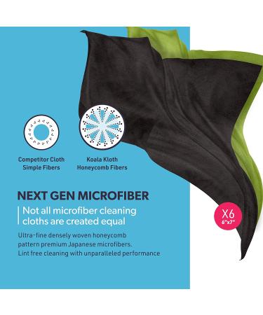 Koala Lens Cleaning Cloth 6 Pack - Japanese Microfiber Glasses & Screen Cleaner for Multi-Coated Lenses - Safe for Eyeglasses & Cameras - Black & Green - Buy Online on GoSupps.com