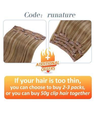Runature Real Hair Clip-In Extensions - Natural Dark Blonde & Gold Blonde 20 Inch Remy Hair 120g 7 Pieces - Long Silky Strands for Instant Volume & Length - Buy Online on GoSupps.com