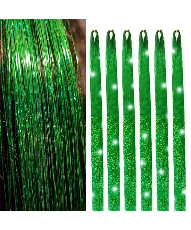 Tototoo Green Hair Tinsel 1500 Strands Fairy Hair 44 Inch Glitter Hair Tinsel Strands Kit Heat Resistant Sparkling Shiny Hair Tensile Extensions Bling Bling For Party(Green Color/1500 Strands)