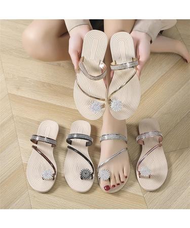Buy Women's Flat Slides Sandals - Rhinestone Jeweled Bunion Corrector Casual Summer Clip Toe Ring Sandals for Big Toe Bone Correction - Size 6.5 Yellow - Buy Online on GoSupps.com