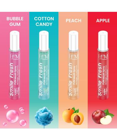 HM - Dry Mouth Fun 4 Flavoured Spray - Peach, Bubble Gum, Cotton Candy & Apple - Alcohol Free, Instantly Hydrate & Moisturize, Ph Balanced, Promotes Saliva Production & Soothes Pack of 4 x 0.33 oz - Buy Online on GoSupps.com
