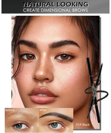 Waterproof Black Eyebrow Pencil Set 12Pcs Retractable Brow Micro Professional Eyebrow Pencil Ultra Fine Long Lasting Women Eye Makeup for Perfect Eye Liner Brows Shaping & Filling Brow Gel Pen- 01 01 Black - Buy Online on GoSupps.com