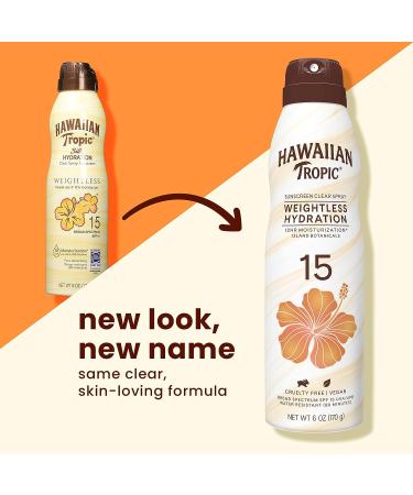 Hawaiian Tropic Weightless Hydration Clear Spray Sunscreen SPF 15 6oz - Oxybenzone Free Sunblock - Buy Online on GoSupps.com