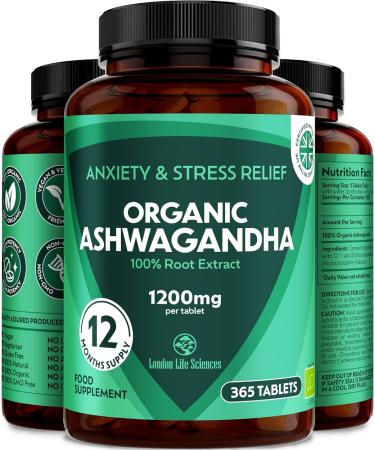 Organic Ashwagandha 1200mg 5% Withanolides Extract - 365 Tablets | Highest Concentration | Vegan | UK Supplier - Buy Online on GoSupps.com