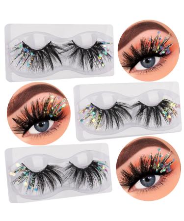 False Eyelashes Dramatic Glitter Lashes Fluffy Drag Queen Mermaid Makeup DIY Lashes Decorative Eyelashes 3 Different Style FANXITON Fake Eyelashes Multipack 25MM-D18
