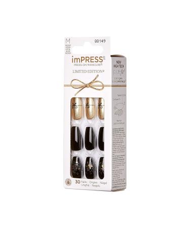 KISS imPRESS Limited Edition Holiday Press-On Manicure | PureFit Technology | Medium Length Coffin Black Nails | Style Naughty or Nice - Shop Now - Buy Online on GoSupps.com
