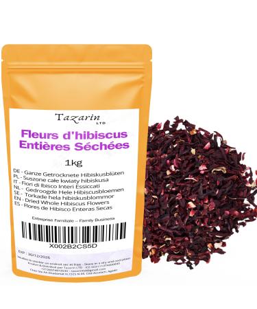 Tazarin LTD 1kg Hibiscus Flowers - Dried Hibiscus Flowers - Intense Aroma & Flavor - Mild & Aromatic Hibiscus Tea - 100% Natural Pure & Additive Free | Premium Quality - Tazarin Ltd